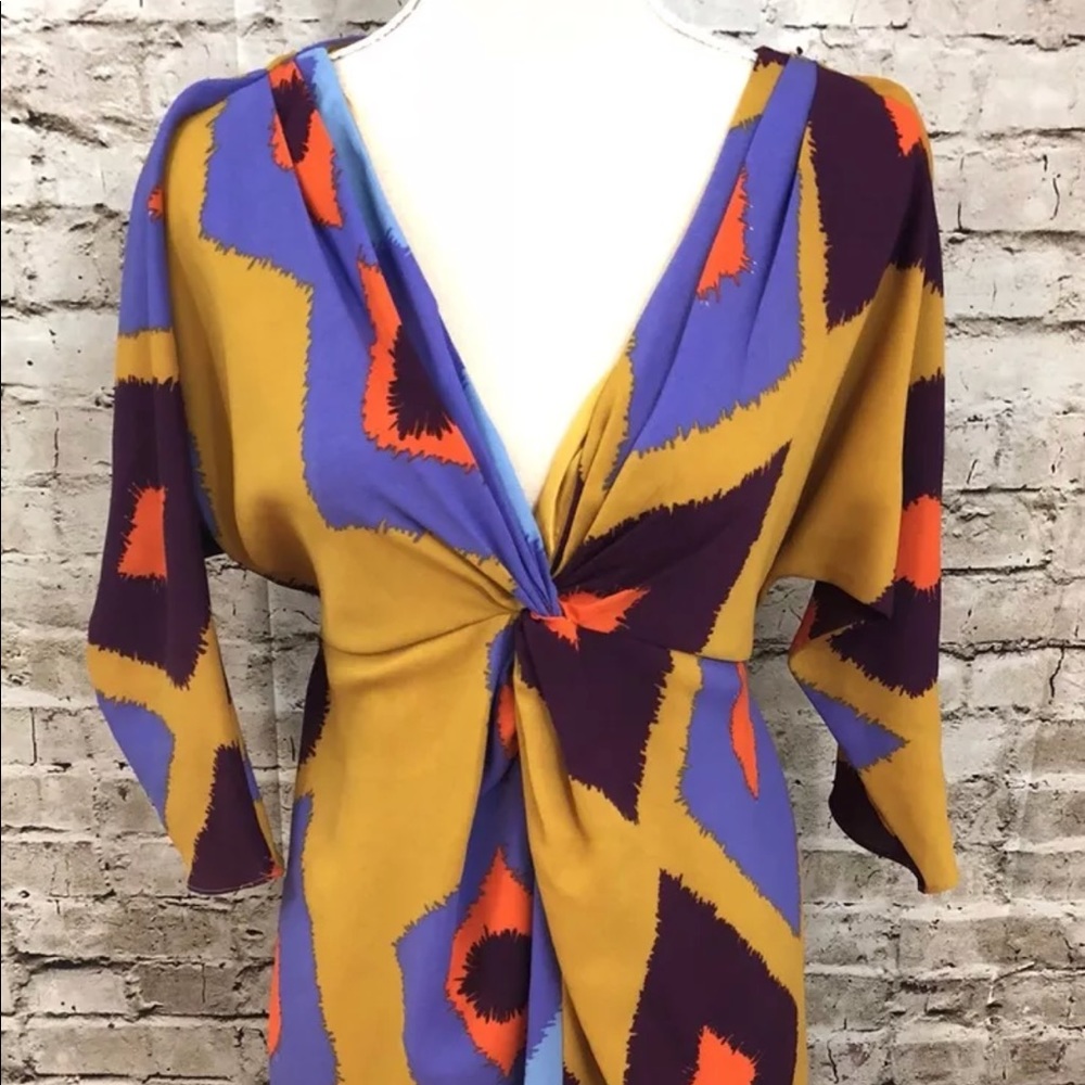 VINCE CAMUTO Deep V-Neck Faux Wrap Tie Back Dress
